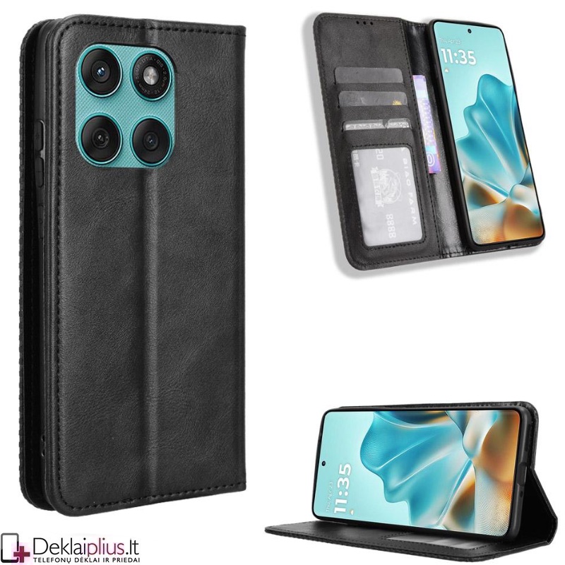 Dirbtinės odos atverčiamas dėklas su skyreliais - juodas (Motorola Edge 60 Fusion/Edge 60) Dirbtinės odos atverčiamas dėklas su skyreliais - juodas (Motorola Edge 60 Fusion/Edge 60)